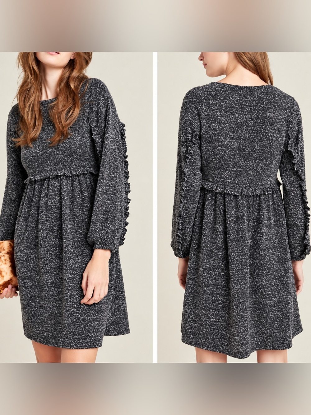 Anthropologie RO & DE Stella Ruffle Marled Knit Sweater Dress Size L
